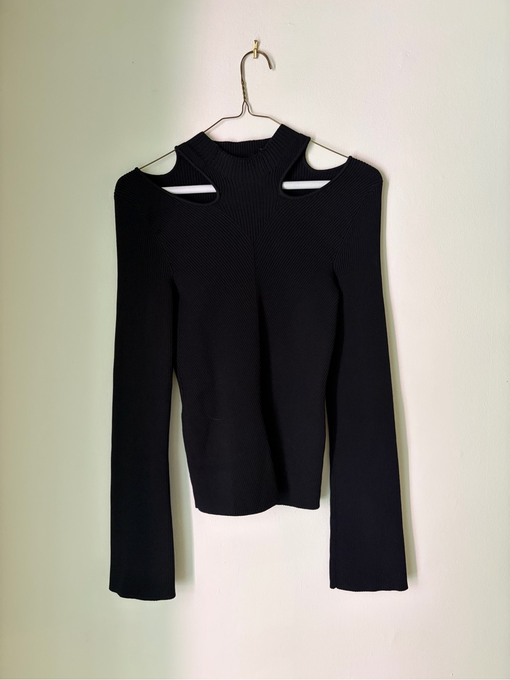 Maje Black Ribbed Cutout Shoulder Knit Top (NWT)